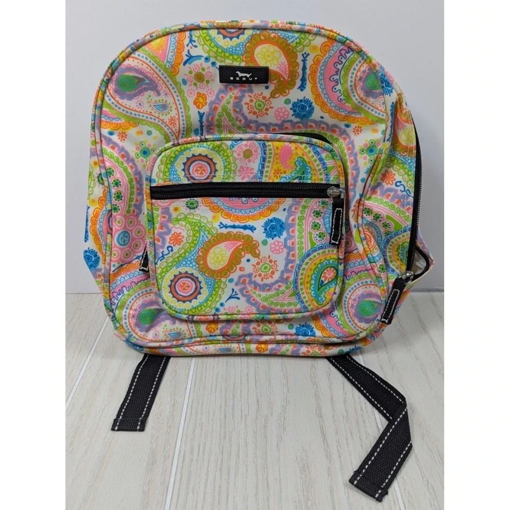 SCOUT women girls small backpack bag pink green blue paisley vinyl 10x12